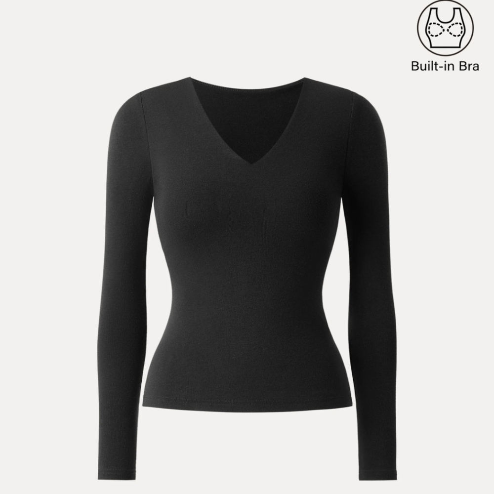 BUILT-IN BRA V-Neck LS Top - OGL 🖤